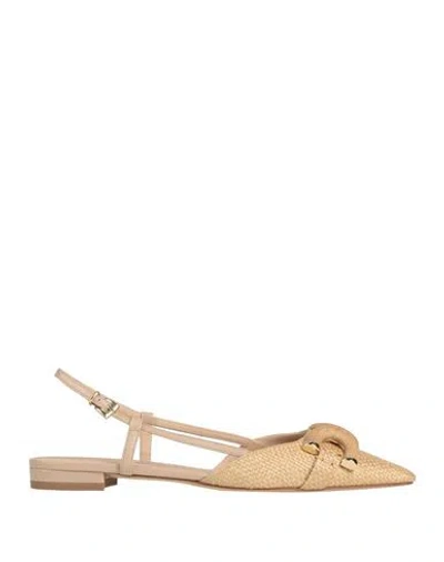 Roberto Festa Woman Ballet Flats Sand Size 7 Natural Raffia, Leather