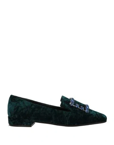 Roberto Festa Woman Loafers Deep Teal Size 8 Textile Fibers, Leather In Green