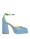 Roberto Festa Woman Pumps Blue Size 8 Textile Fibers In Blue