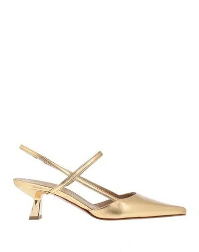 Roberto Festa Woman Pumps Gold Size 8 Leather In Burgundy