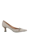 ROBERTO FESTA ROBERTO FESTA WOMAN PUMPS LIGHT GREY SIZE 10 TEXTILE FIBERS, LEATHER