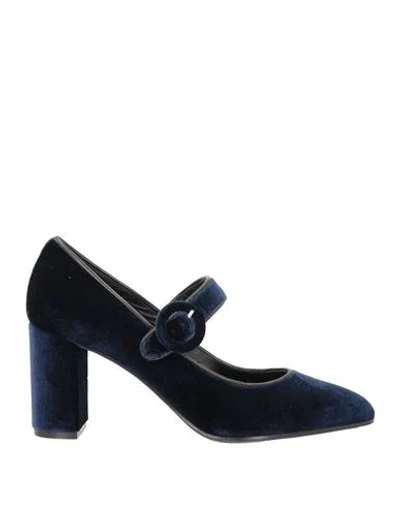 Roberto Festa Woman Pumps Navy Size 8 Textile Fibers, Leather In Blue