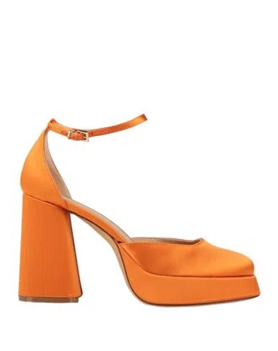 Roberto Festa Woman Pumps Orange Size 10 Textile Fibers