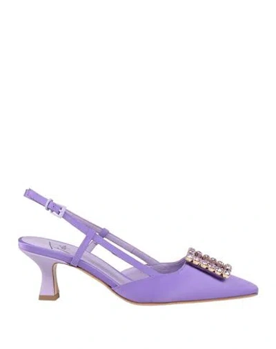 Roberto Festa Woman Pumps Purple Size 8 Textile Fibers, Soft Leather