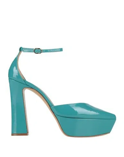Roberto Festa Woman Pumps Turquoise Size 8 Leather In Blue