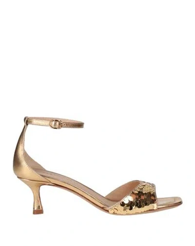 Roberto Festa Woman Sandals Gold Size 8 Textile Fibers In Beige Chari