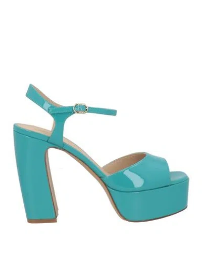 Roberto Festa Woman Sandals Turquoise Size 6 Leather In Blue