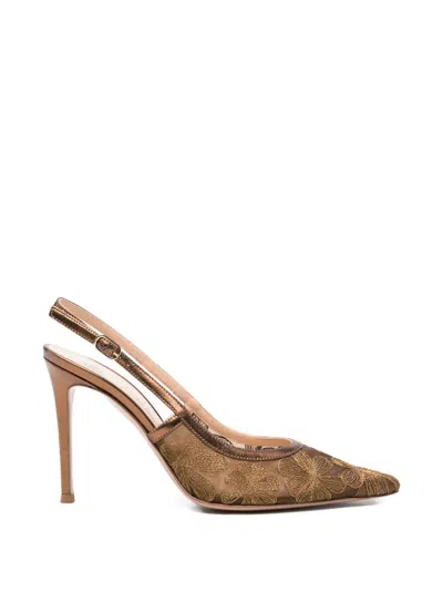 Roberto Festa Zeus Floral-embroidered Mesh Pumps In Brown