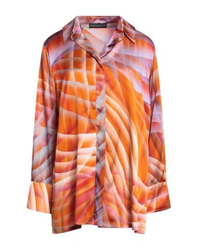 Roberto Quaglia Woman Shirt Orange Size 16 Silk, Lycra