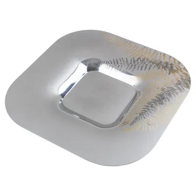 Pre-owned Roberto Sambonet Chrome Centerpiece Serving Bowl Dish With Copper Fern In Green