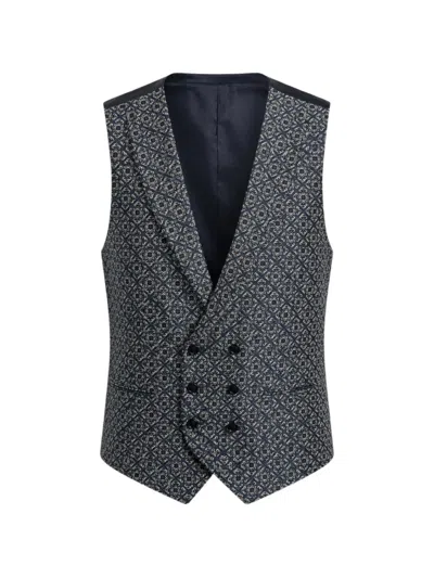 Roberto Vincenti Geometric-print Double-breasted Waistcoat In Black