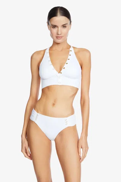 Robin Piccone Amy Bikini Top Women's White Halter Crossback Straps Red407 In Animal Print