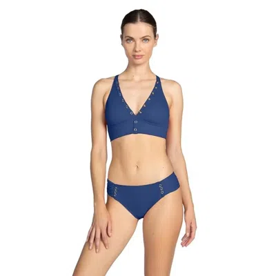 Robin Piccone Amy Halter Top Women Blue Stretch Crossback Swimwear Gbo2560