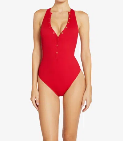 Robin Piccone Amy High Neck One Piece In Red