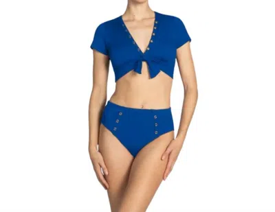 Robin Piccone Amy High Waist Bikini Bottom In Lapis In Blue