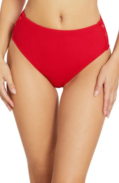 Robin Piccone Amy High Waist Bikini Bottoms In Rhubarb