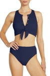 Robin Piccone Amy Racerback Bikini Top In Navy