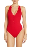 Robin Piccone Amy Ribbed Swimsuit In Rhubarb