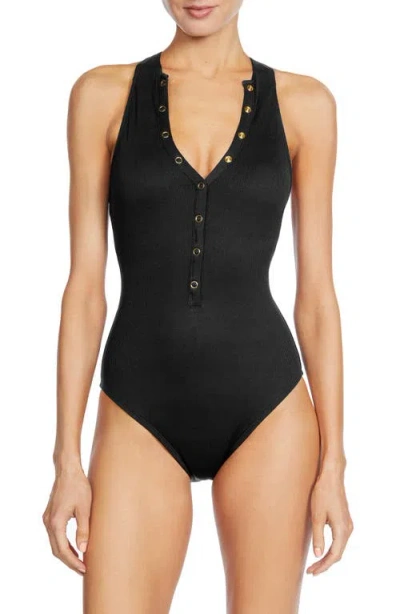 Robin Piccone Amy Rib One-piece Swimsuit In Black