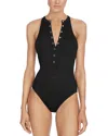 Robin Piccone Amy Ribbed Swimsuit In Licorice