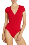 Robin Piccone Amy Short Sleeve Rib One-piece Swimsuit In Rhubarb