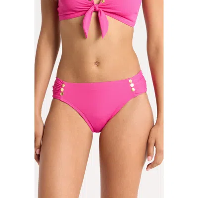 Robin Piccone Amy Side Tab Bikini Bottoms In Pink