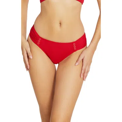 Robin Piccone Amy Side Tab Bikini Bottoms In Rhubarb