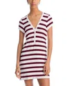 Robin Piccone Amy Striped Shirt Dress Swim Cover-up In Navy/red