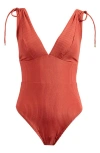 Robin Piccone Angela Plunge One-piece Swimsuit In Spice