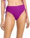 Robin Piccone Aubrey Ruched High Waist Bikini Bottoms In Purple