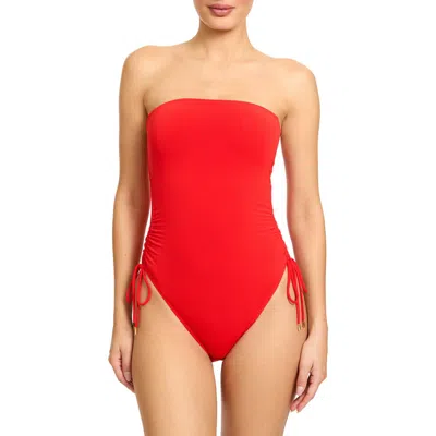 Robin Piccone Aubrey Strapless Cinched One-piece Swimsuit In Red