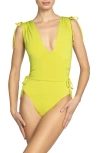 Robin Piccone Aubrey V-neck One-piece Swimsuit In Honeydrew