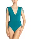 Robin Piccone Aubrey V Plunge One Piece Swimsuit In Blue