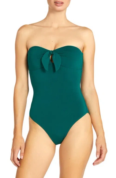 Robin Piccone Ava Bandeau Strapless One-piece Swimsuit In Malachite