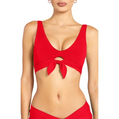 Robin Piccone Ava Knot Front Bikini Top In Red