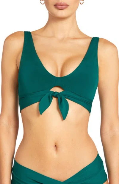 Robin Piccone Ava Knot Front Bikini Top In Malachite