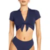 Robin Piccone Ava Knot Front Bikini Top In Blue