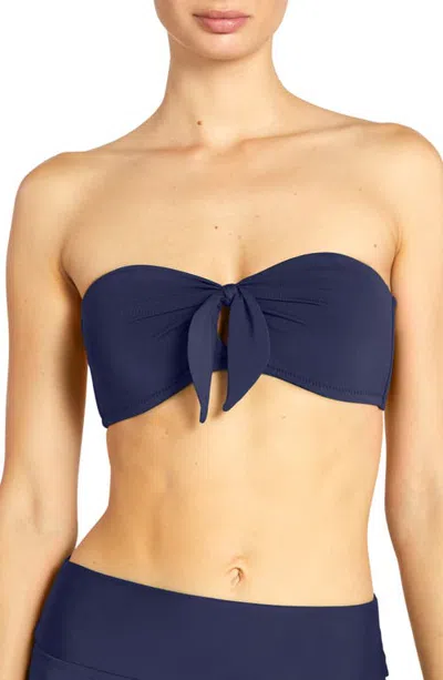Robin Piccone Ava Knot Front Strapless Bikini Top In Blue