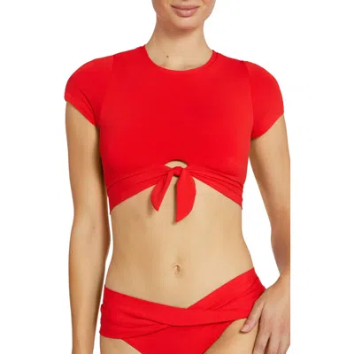 Robin Piccone Ava Knot Front Tee Bikini Top In Fiery Red