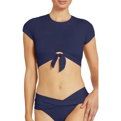 Robin Piccone Ava Knot Front Tee Bikini Top In Navy