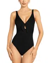 Robin Piccone Ava Plunge One Piece Swimsuit In Black In Black