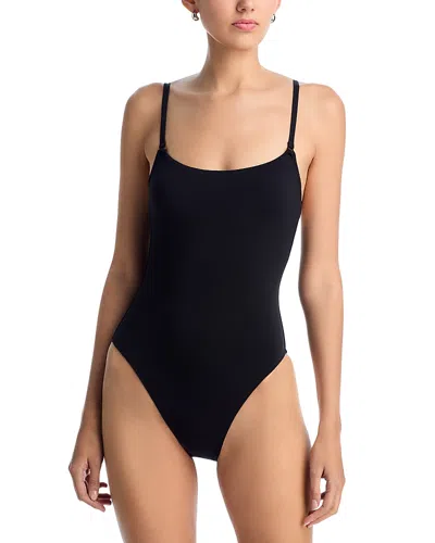 Robin Piccone Ava Lace Up One Piece Swimsuit In Black