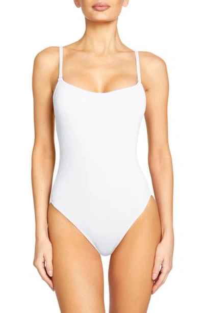 Robin Piccone Ava Lace-up One-piece Swimsuit In White