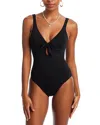 Robin Piccone Ava Plunge Neck Tie-front One Piece Swimsuit In Black