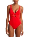 Robin Piccone Ava Plunge Neck Tie-front One Piece Swimsuit In White