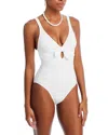 Robin Piccone Ava Plunge Neck Tie-front One Piece Swimsuit In White