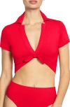 Robin Piccone Ava Shirt Bikini Top In Fiery Red
