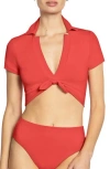 Robin Piccone Ava Shirt Bikini Top In Guava
