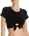 Robin Piccone Ava Solid Cropped T-shirt Bikini Top In Black