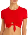 Robin Piccone Ava Solid Cropped T-shirt Bikini Top In Fiery Red